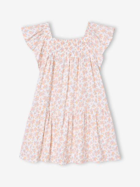 Jurk voor meisjes met smockwerk en bloemenprint roze (poederkleur)+vanille - vertbaudet enfant 