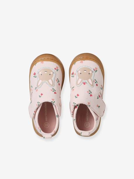 Chaussons bébé toile scratch blanc imprimé+bleu chambray+rose imprimé - vertbaudet enfant 