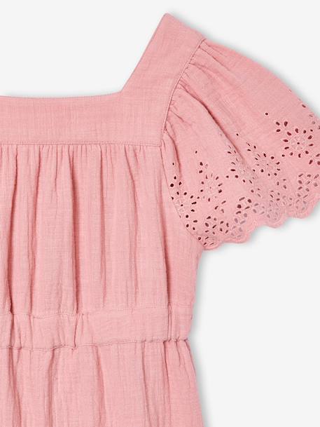 Combinaison fille en gaze de coton avec broderie blush+vert sauge - vertbaudet enfant 