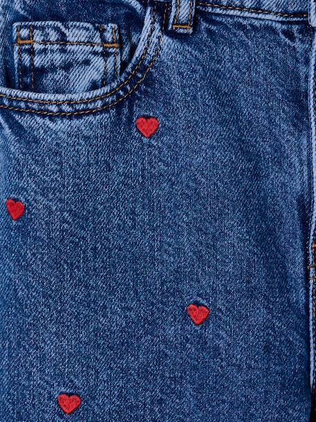 Jean large fille brodé bleu foncé+bleu jean+bleu moyen+denim bleached - vertbaudet enfant 