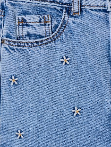 Jean large fille brodé bleu foncé+bleu jean+bleu moyen+denim bleached - vertbaudet enfant 