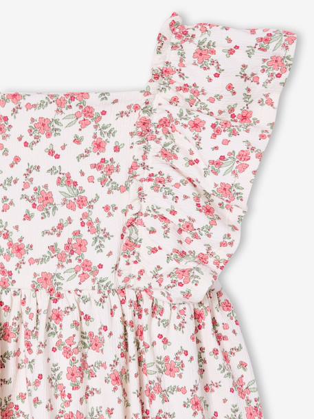 Jurk voor meisjes met ruches mouwen ecru+koraal - vertbaudet enfant 