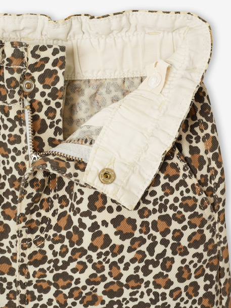 Wijde 'paperbag' meisjesbroek met luipaardprint beige+meerkleurig+vanille - vertbaudet enfant 