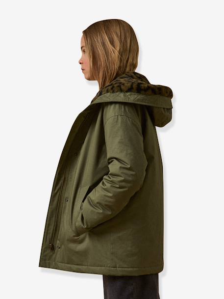 Parka courte fille doublée léopard vert - vertbaudet enfant 