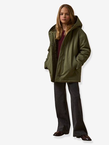Parka courte fille doublée léopard vert - vertbaudet enfant 