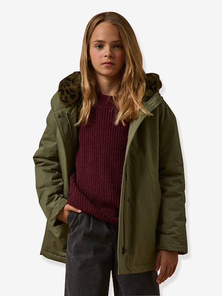 Fille-Manteau, veste-Manteau, parka, blouson-Parka courte fille doublée léopard