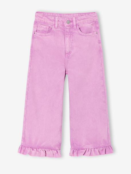 Pantalon fille large à volants écru+lilas - vertbaudet enfant 