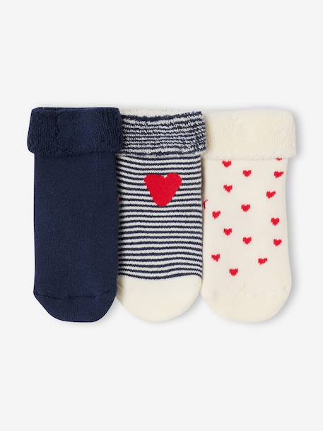Lot de 3 paires de chaussettes bébé fille coeurs écru+noisette - vertbaudet enfant 