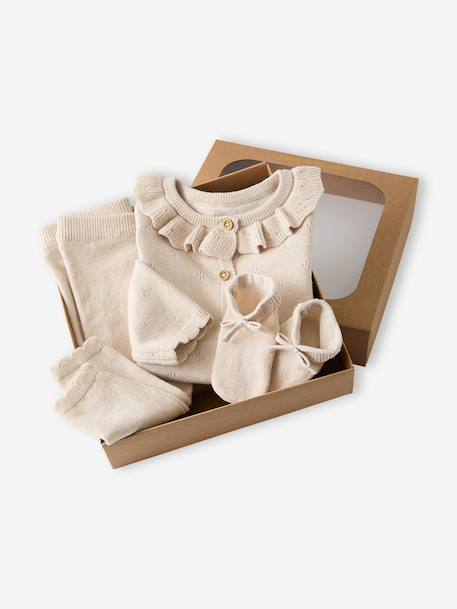 Coffret ensemble bébé fille tricot 3 pièces beige chiné - vertbaudet enfant 