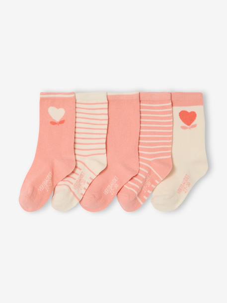 Fille-Lot 5 paires de chaussettes coeur fille