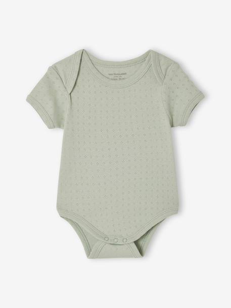 Set van 3 body's met korte mouwen in pointelle saliegroen - vertbaudet enfant 