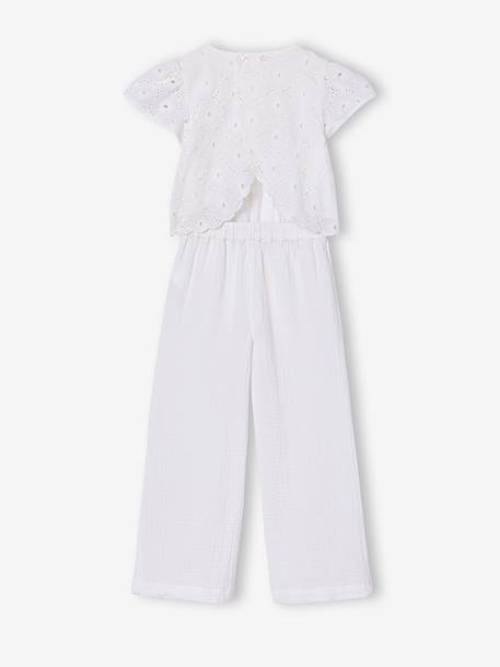 Combinaison pantalon fille en broderie anglaise blanc - vertbaudet enfant 