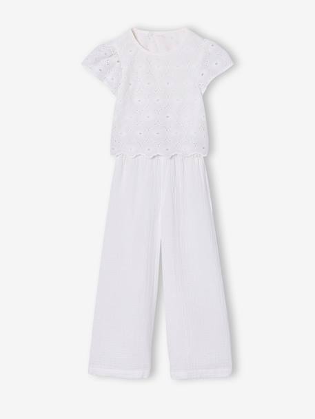 Fille-Salopette, combinaison-Combinaison pantalon fille en broderie anglaise