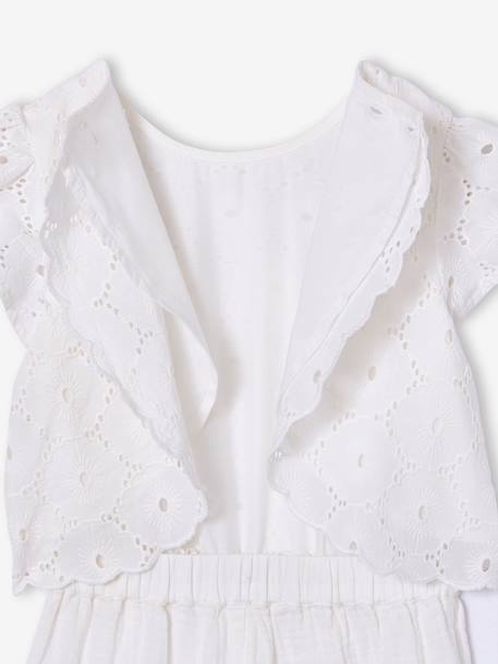 Jumpsuit broek voor meisjes in Engels borduurwerk wit - vertbaudet enfant 