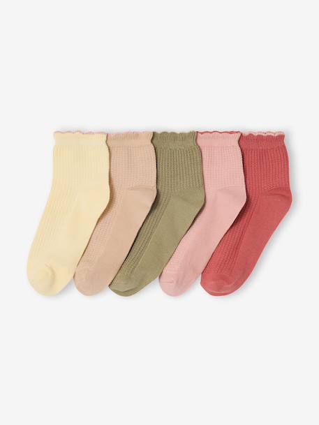 Fille-Lot 5 mi-chaussettes cotes fantaisie