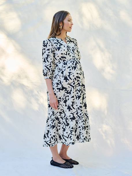 Robe longue grossesse esprit bohème boutonnée bleu roi+grenadine+noir - vertbaudet enfant 