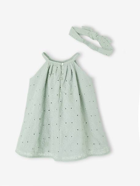 Robe broderie anglaise accessoire assorti vert sauge - vertbaudet enfant 