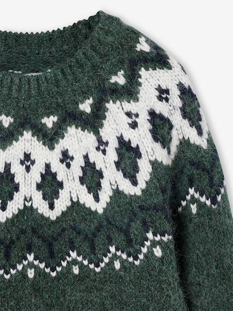 Pull jacquard garçon col rond bleu ardoise+vert - vertbaudet enfant 