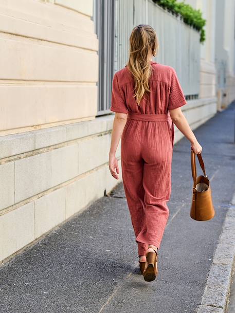 Combinaison de grossesse en gaze de coton bio terracotta - vertbaudet enfant 