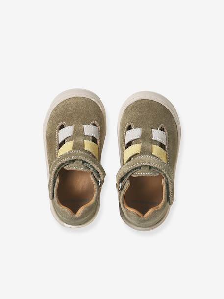 Babysandalen met klittenbandsluiting van leer voor de eerste stapjes kaki+marineblauw - vertbaudet enfant 