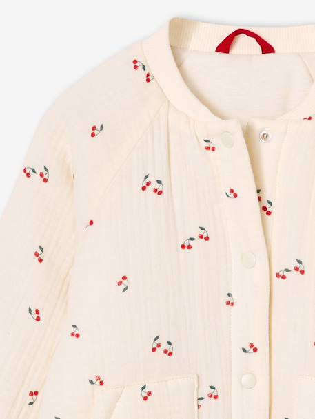 Blouson matelassé style bomber en gaze de coton fille rose poudré+vanille - vertbaudet enfant 