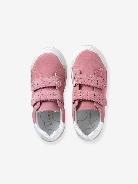 Baskets enfant fille cuir à scratchs bordeaux+or+rose - vertbaudet enfant 