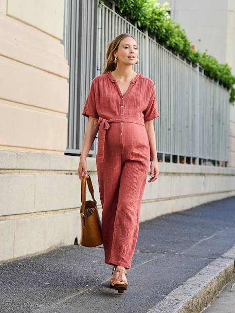 Combinaison de grossesse en gaze de coton bio terracotta - vertbaudet enfant 