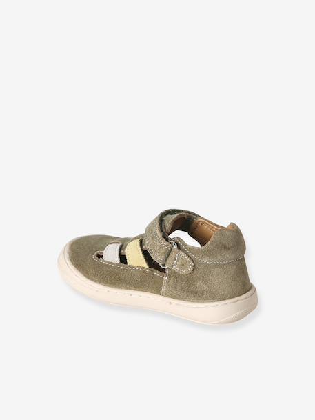 Babysandalen met klittenbandsluiting van leer voor de eerste stapjes kaki+marineblauw - vertbaudet enfant 