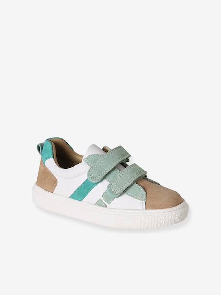 Leren sneakers met klittenband voor jongens kleutercollectie jeansblauw+marineblauw+veel blauw+veel groen - vertbaudet enfant 
