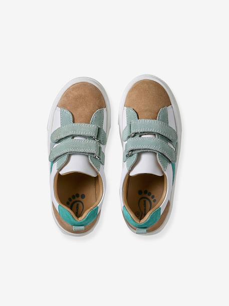 Baskets enfant cuir scratchs bleu jean+lot bleu+lot vert+marine - vertbaudet enfant 