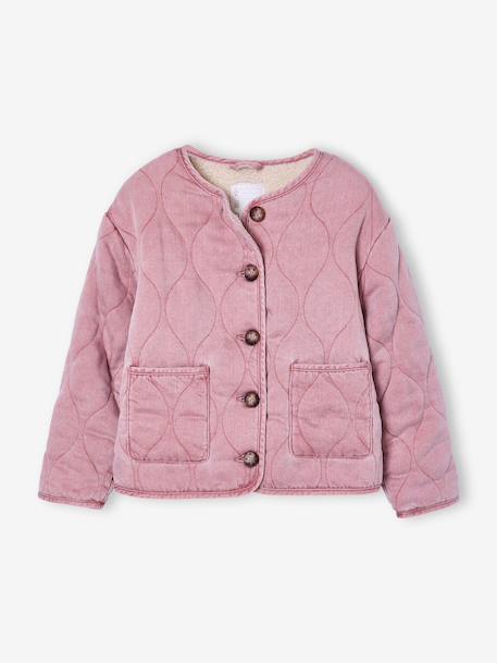 Gewatteerde jas voor meisjes met sherpavoering antraciet+rozen - vertbaudet enfant 