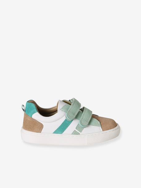 Baskets enfant cuir scratchs bleu jean+lot bleu+lot vert+marine - vertbaudet enfant 