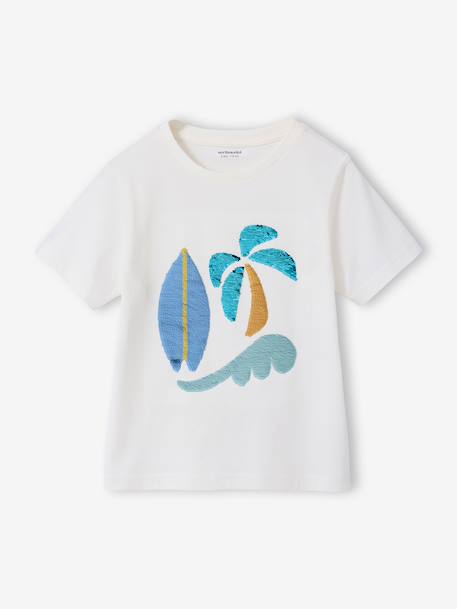 Tee-shirt garçon motif à sequins réversibles blanc+bleu nuit+bleu océan+écru+vert d'eau - vertbaudet enfant 