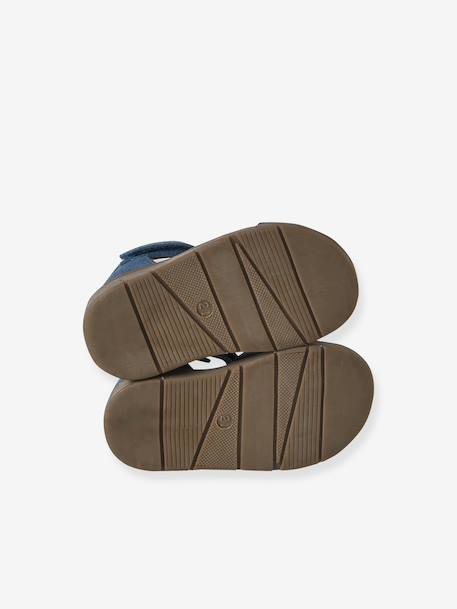 Sandales bébé fermées cuir à scratchs bleu jean+sable - vertbaudet enfant 