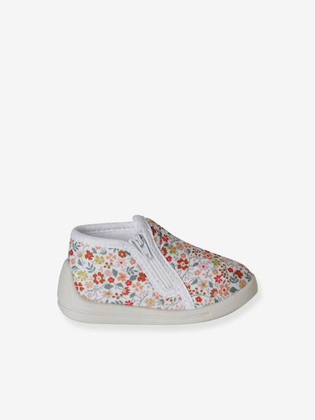 Chaussons zippés bébé en toile beige+blanc imprimé+rose pâle+vanille - vertbaudet enfant 