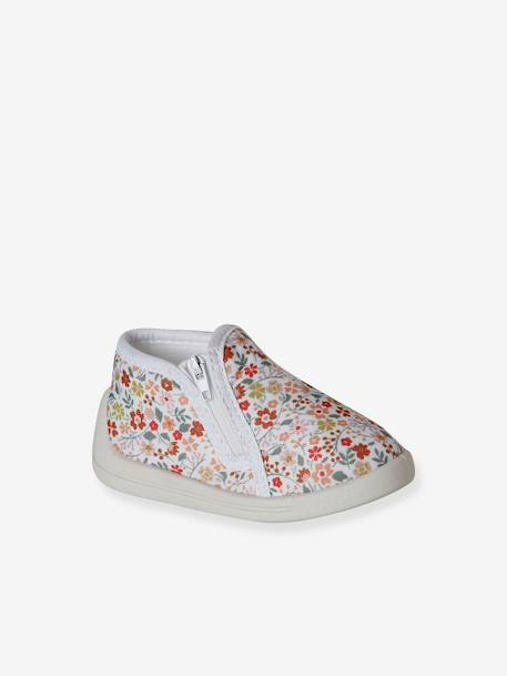 Chaussons zippés bébé en toile beige+blanc imprimé+rose pâle+vanille - vertbaudet enfant 