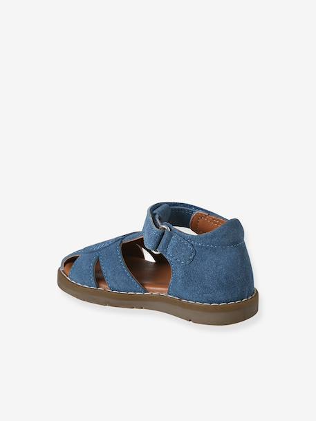 Sandales bébé fermées cuir à scratchs bleu jean+sable - vertbaudet enfant 