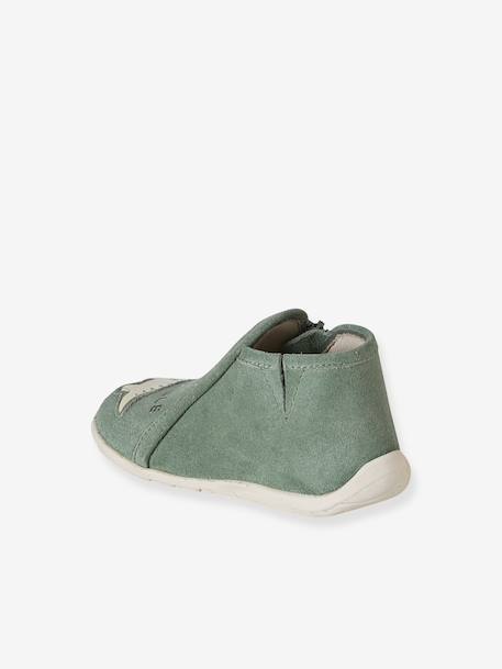 Chaussons bébé cuir souple zip marron+vert sauge - vertbaudet enfant 