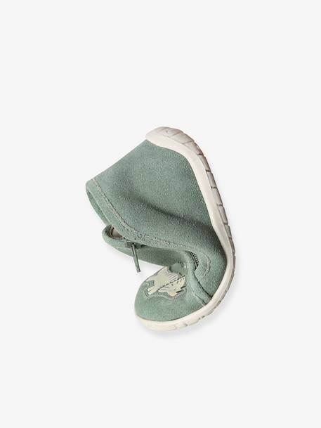 Chaussons bébé cuir souple zip marron+vert sauge - vertbaudet enfant 