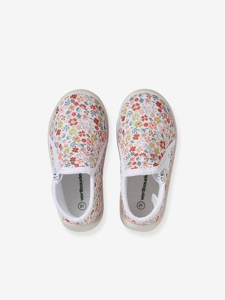 Chaussons zippés bébé en toile beige+blanc imprimé+rose pâle+vanille - vertbaudet enfant 