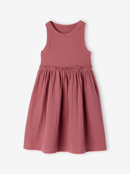 Robe fille sans manches kaki+vieux rose - vertbaudet enfant 