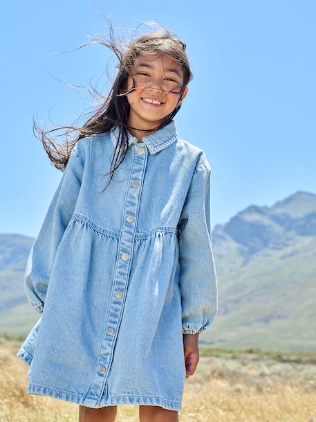 Robe fille en denim double stone - vertbaudet enfant 