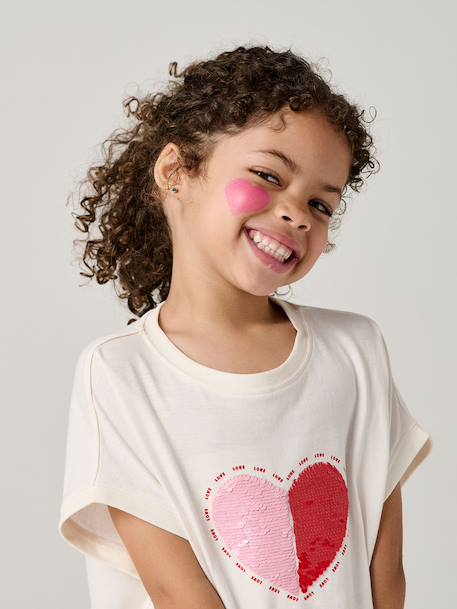 T-shirt fille motifs sequins écru+lilas+vert d'eau - vertbaudet enfant 