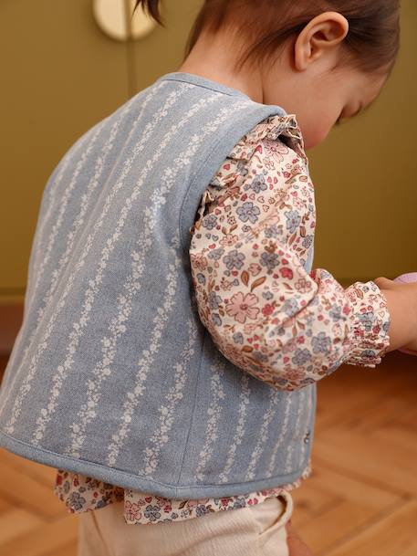 Gilet bébé sans manche denim fleurs stone - vertbaudet enfant 