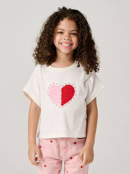 T-shirt fille motifs sequins écru+lilas+vert d'eau - vertbaudet enfant 