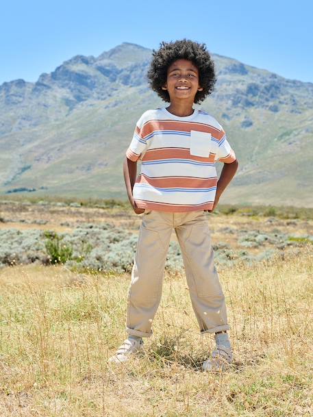 T-shirt garçon rayé orange imprimé - vertbaudet enfant 
