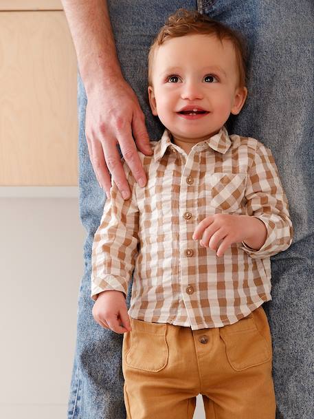 Chemise bébé garçon gaze de coton carreaux beige - vertbaudet enfant 
