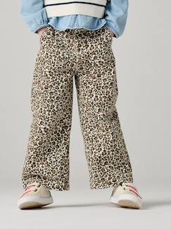 -Wijde 'paperbag' meisjesbroek met luipaardprint