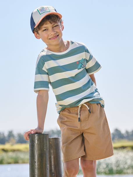 Tee-shirt garçon larges rayures motif poitrine orange+rayé vert - vertbaudet enfant 