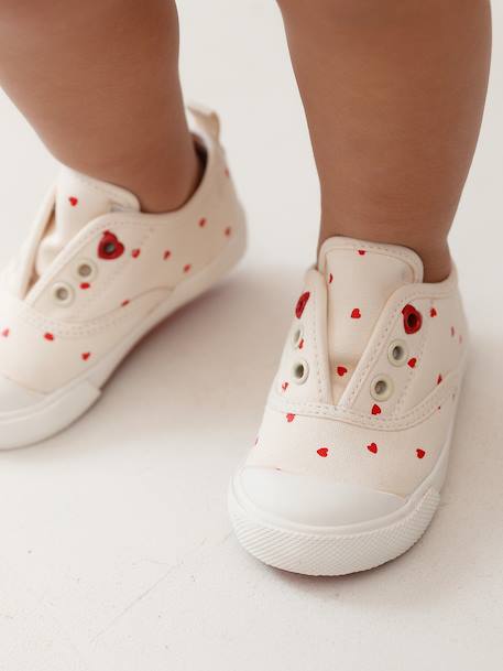 Stoffen elastische babysneakers beige, bedrukt+roze, bedrukt - vertbaudet enfant 